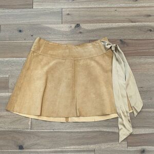 bebe Tan beige leather suede Mini Skirt with satin side tie